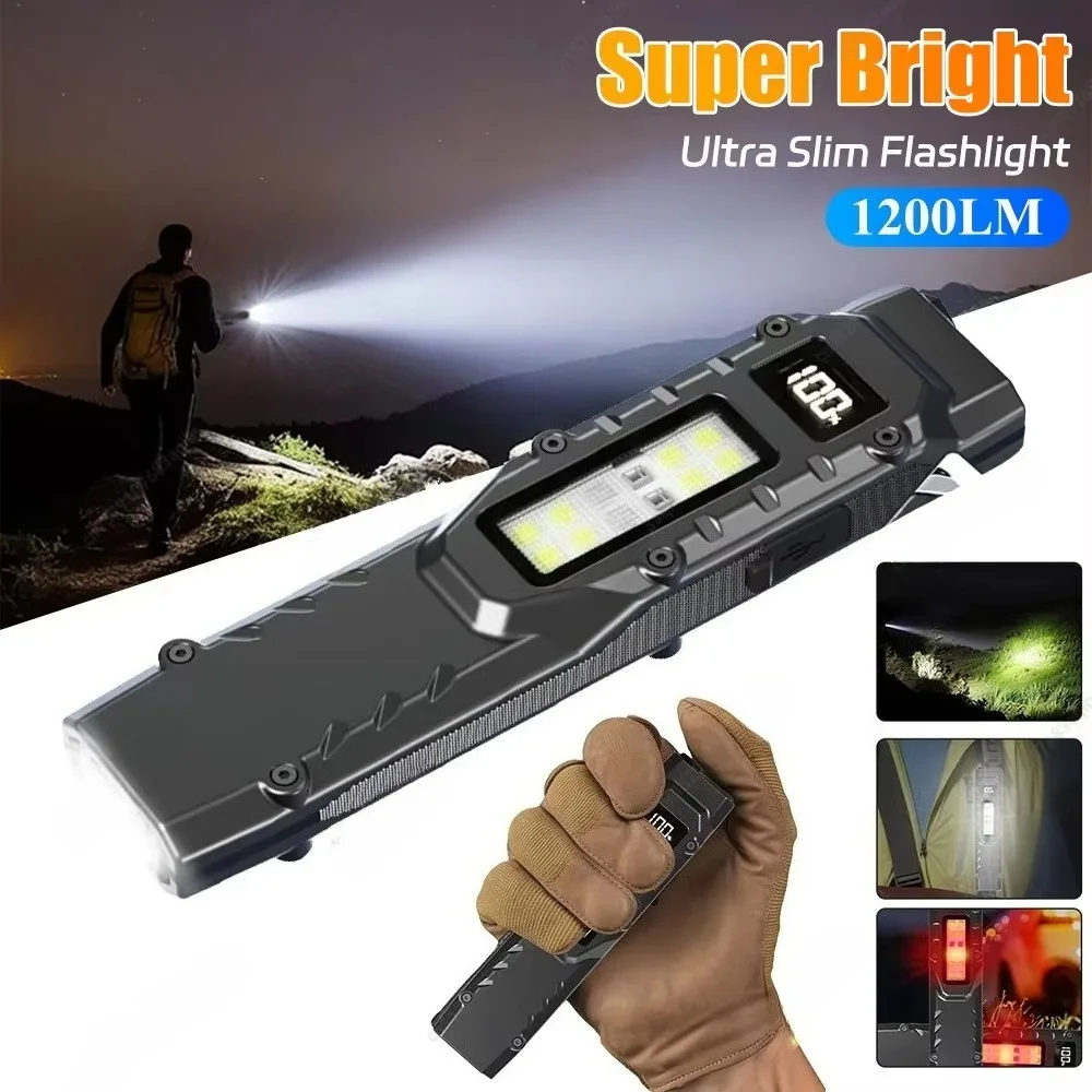 Super Bright LED Flashlight USB Charging Dual-Switches COB Work Light IPX44 Waterproof for Outdoor Hiking Emergency Light