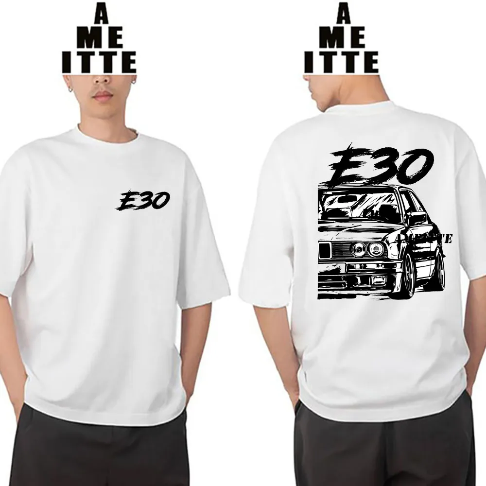 Drive The Classic Sport E30 M3 Turbo Car Design T-Shirt Men Short Sleeve Old E30 Print TShirt Boy Hip Hop White Tees Retro Tops