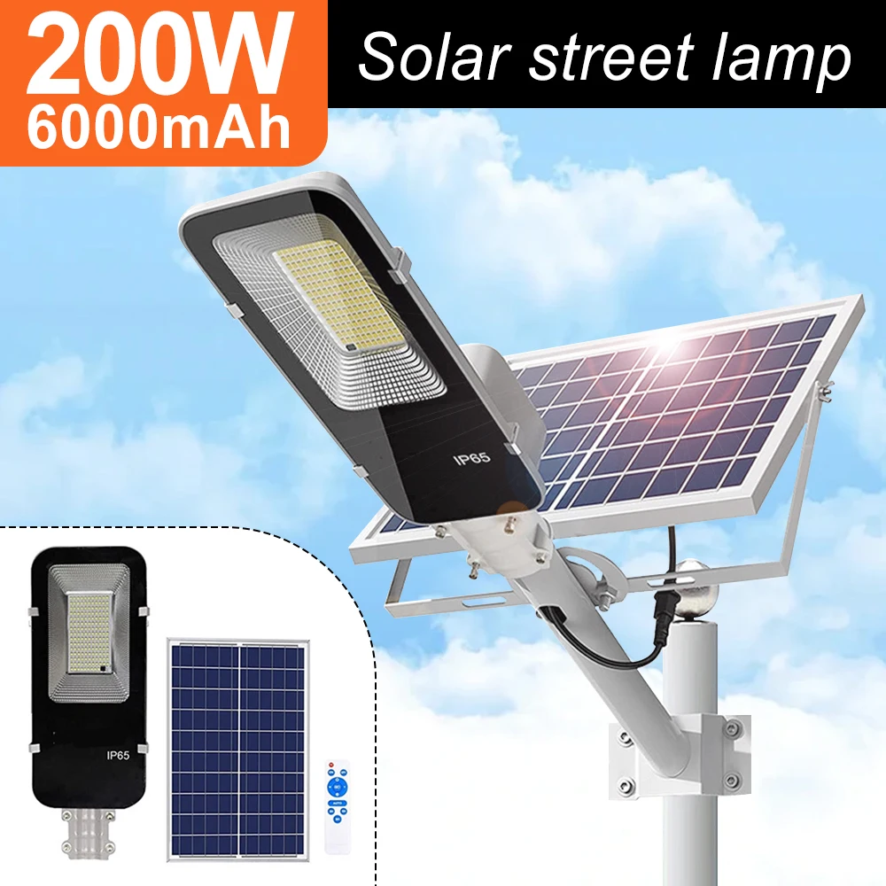 200W Powerful Solar Light Outdoor Solar Street Light 6000mah Waterproof Automatic Dusk To Dawn Street Light for Garage Garden