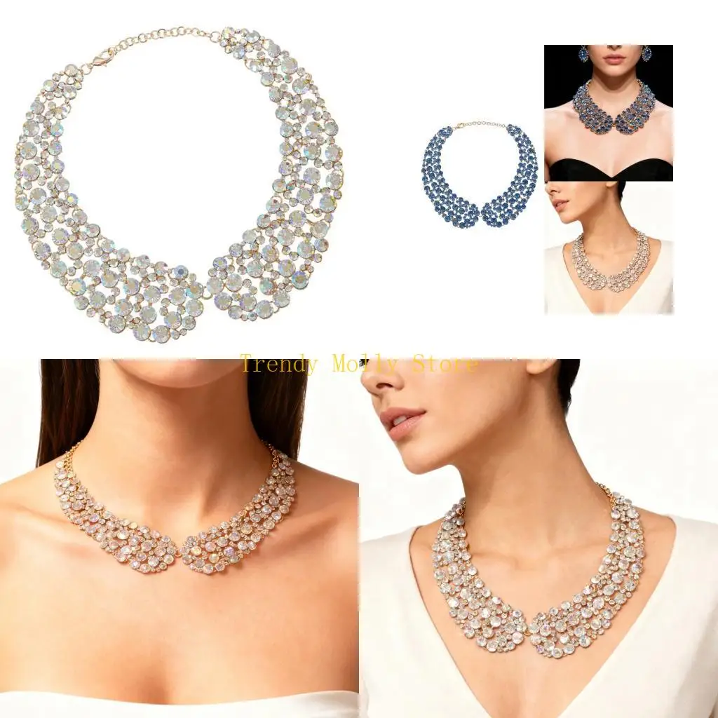 

N5KB Нежное ожерелье со стразами и воротником, надежное крепление, вечернее платье, ювелирный подарок