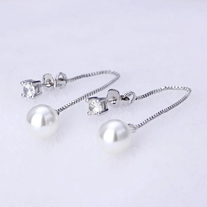 

925 Sterling Silver Earrings Long Zircons Pearl Earrings Ladies Fashion Simple Birthday Party Wedding Anniversary Jewelry Gift