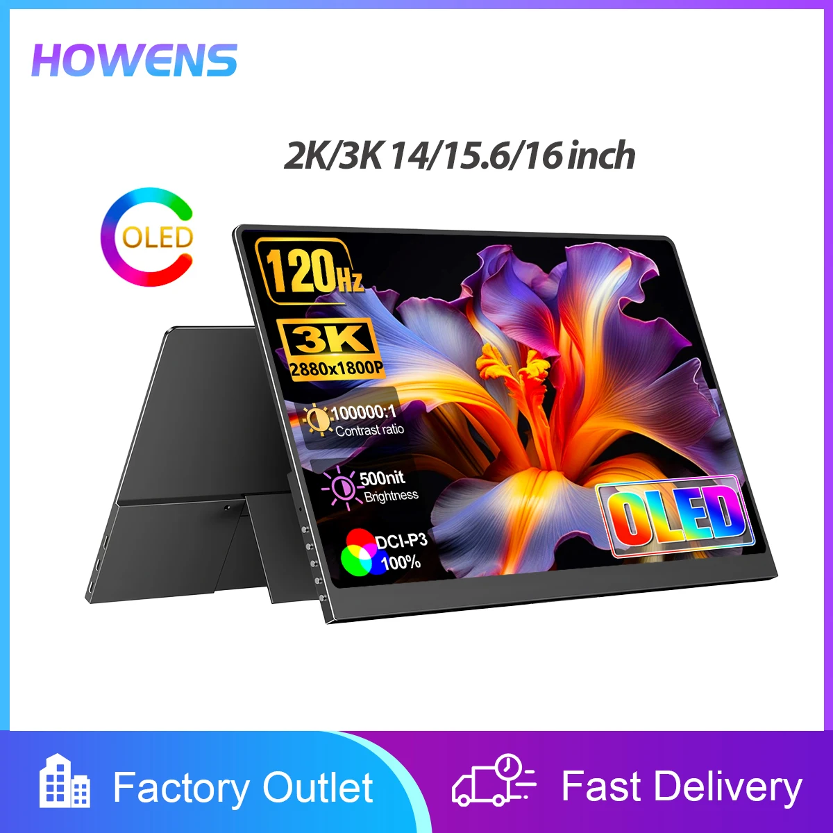 14/15.6/16 inch OLED 2K 3K Portable Monitor 2880x1800 16:10 500Nits 120Hz Gaming Display For Xbox PS 5 4 Switch Laptop Mac Phone