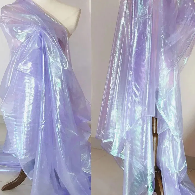 3/5/10m Colorful Shiny Gradient Organza Fabric Transparent Voile Flash Iridescent Gauze Fashion Designer Holographic Fabric