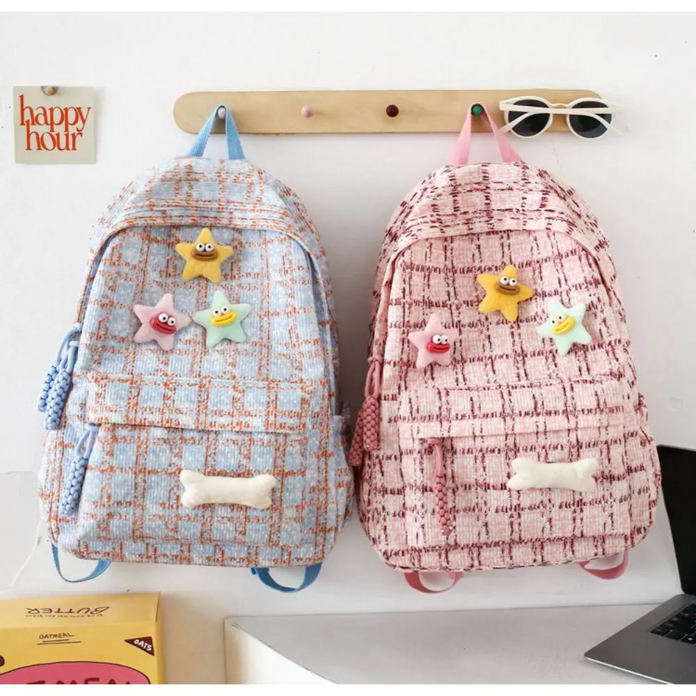 

Sausage Lip Nylon Students Backpack Simple Star School Bag with Cartoon Pendant Casual Aesthetic Fashion Double Shoulder Bags