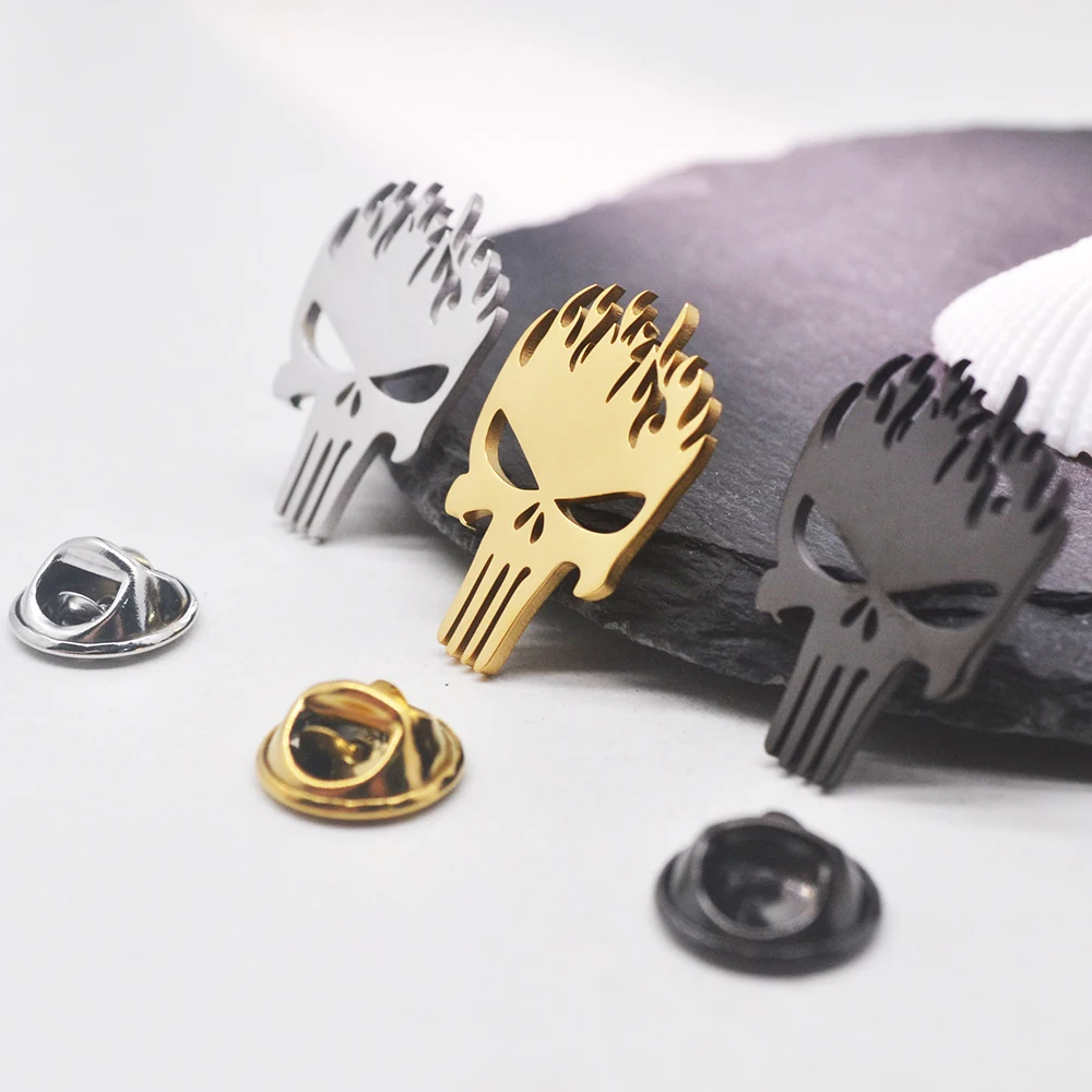 New Dark Skull Brooch Flip Collar Pin, Fashionable Stainless Steel Brooch, As a Birthday Gift for Friends