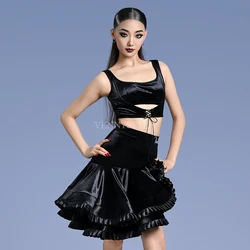 Vennystyle Latin Dance ladies adult dance dress top half skirt performance professional training dress velvet dance dress