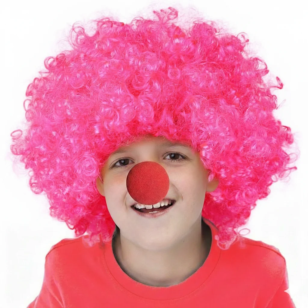 

Synthetic Short Pink Afro Curly Wig with Bangs for Cosplay Party Carnival Halloween Costume Dress Up Clown Style Hair