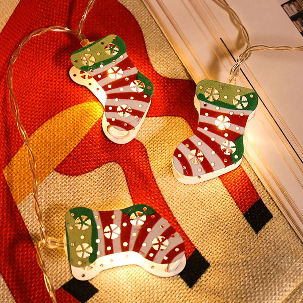 

1Set LED Light String Christmas Sock Decor Festival Lamp Cute Ironwork Design for Balcony Garden Courtyard Night Lighting