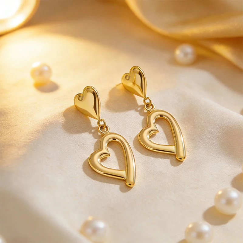 Trendy Stainless Steel 18K Gold Plated Hollowed Out Hearts Ear Clips Waterproof Non Piercing Clip on Earrings for Women Jewelry
