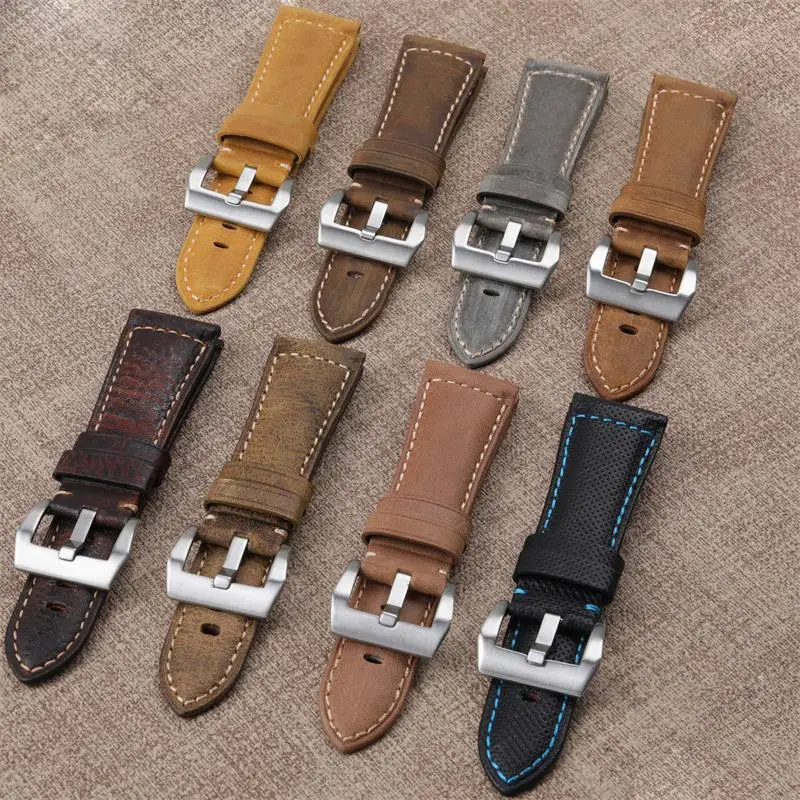 

TINTAG Genuine Soft Italy Crazy Horse Leather Watch Band 26mm Men Watchband Bracelet Belt For Panerai Strap With Stainless Tang