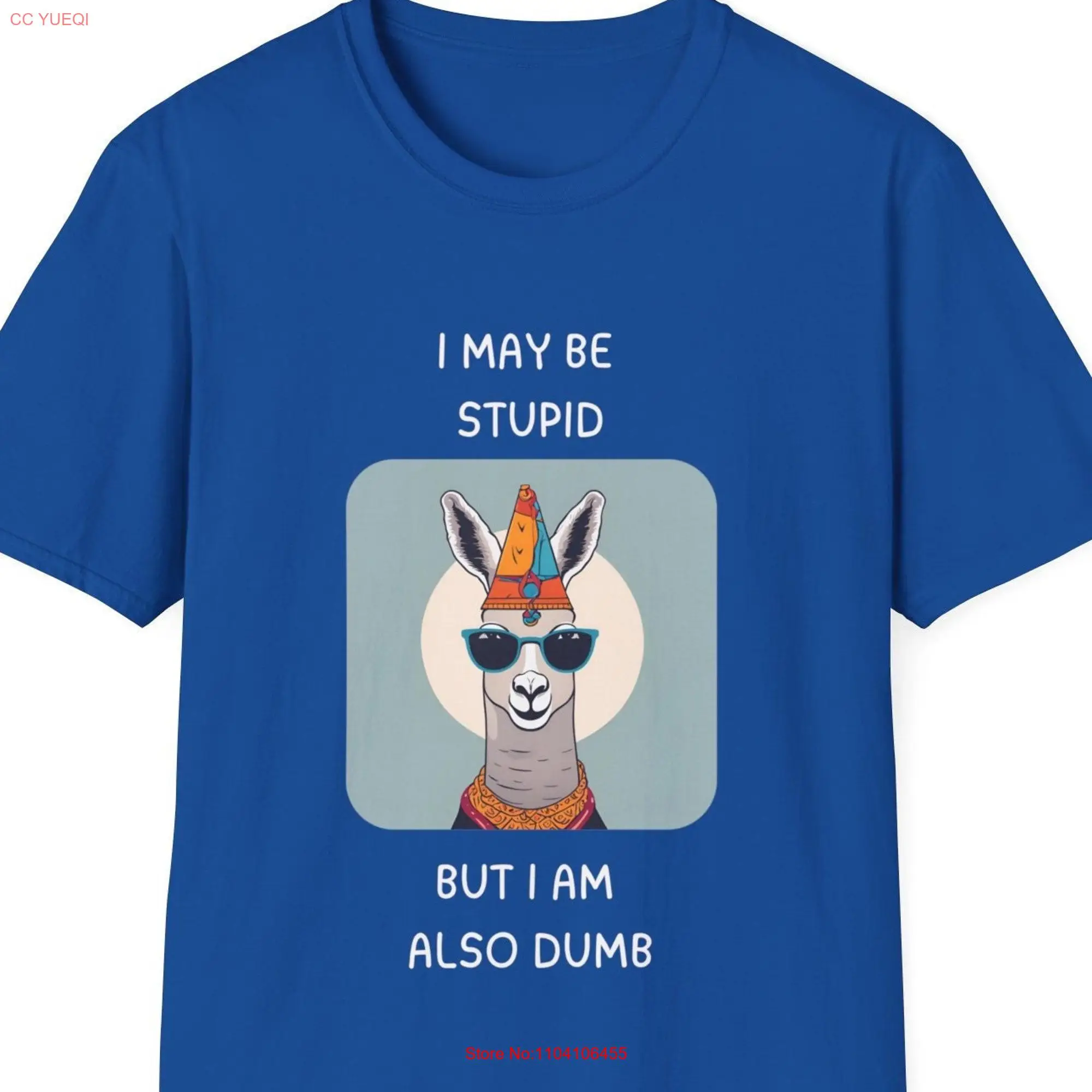 Funny T Shirt Glasses Wearing Llama Design 'I May Be Stupid But I Am Also Dumb' Perfect for Adding Humor to Your Style