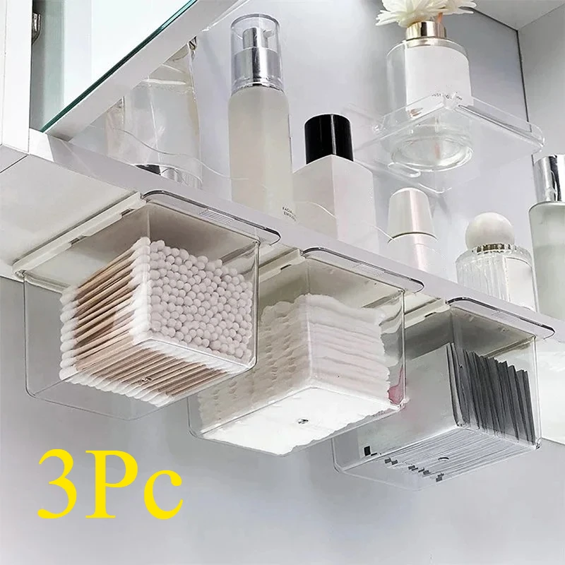 

Transparent Bathroom Makeup Cotton Cotton Stick Bathroom Pull-Out Storage Drawer Style Storage Box Under The Mirror Cabinets