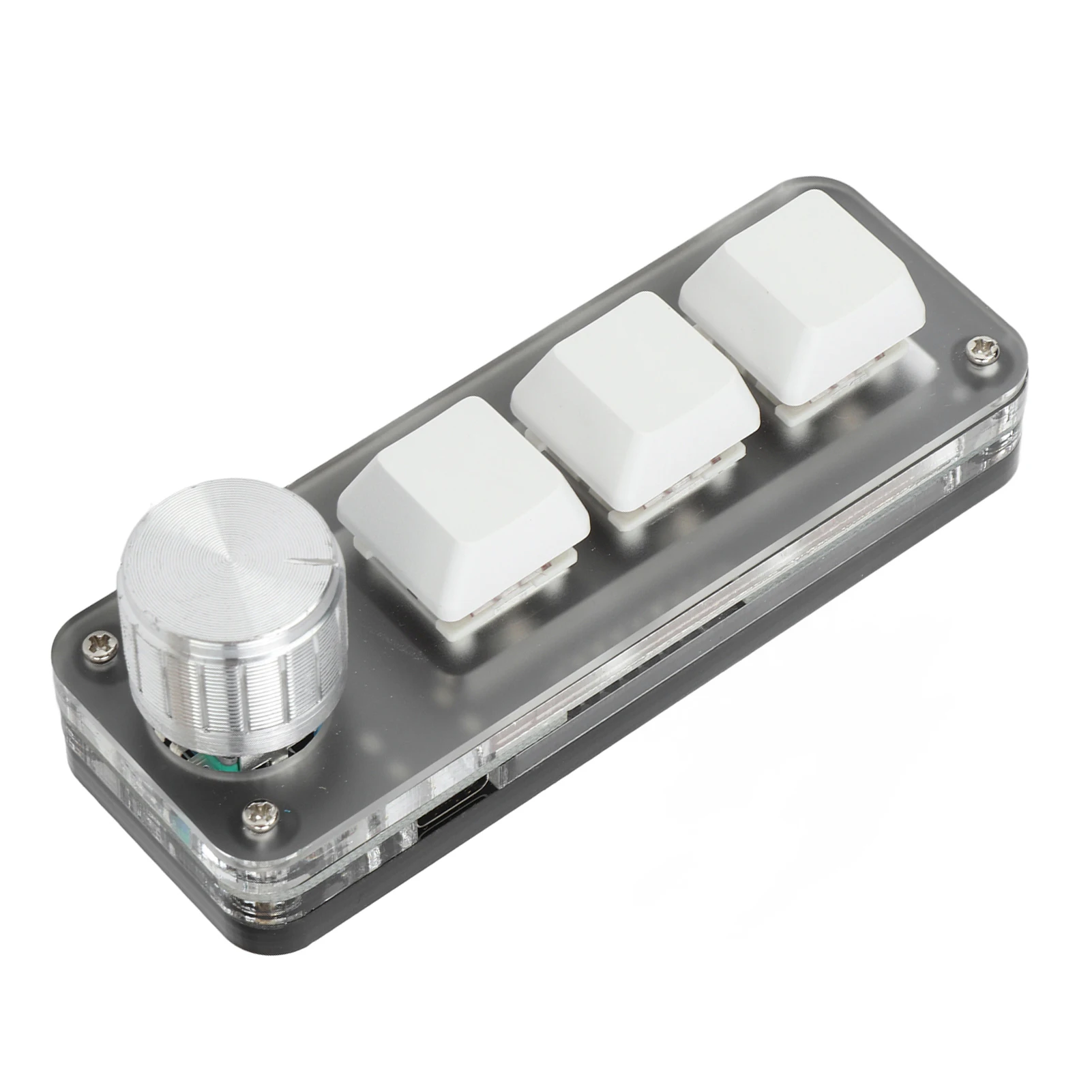 Gaming Keyboard Portable White One Handed RGB Backlight Programmable Mini Shortcut Keypad 3 Key with Adjustment Knob for