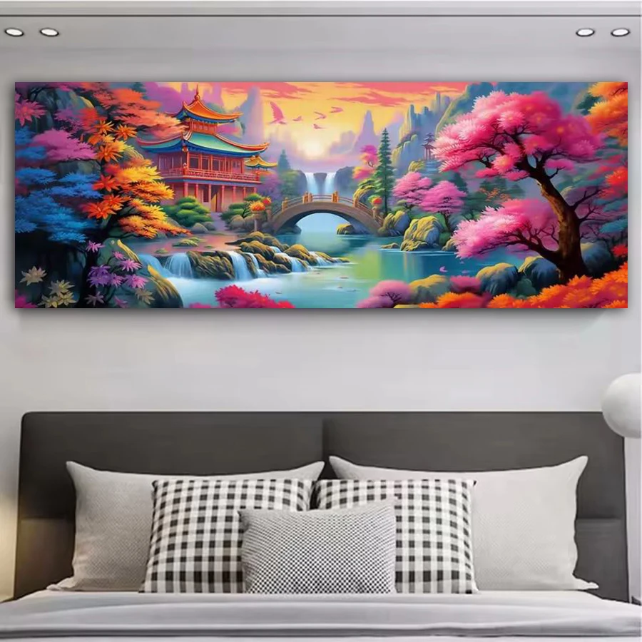 

Fullcang гор и реки пейзаж большой Diy алмазная живопись пейзаж полная дрель мозаика вышивка картина размер 300x100 см