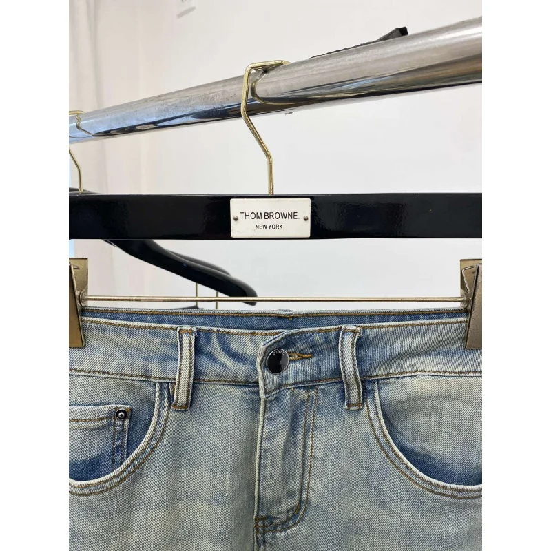 2024 nuovi Jeans strappati da uomo retrò azzurro Slim-Fitting piccoli pantaloni Casual di lusso a prezzi accessibili di fascia alta elasticizzati dritti