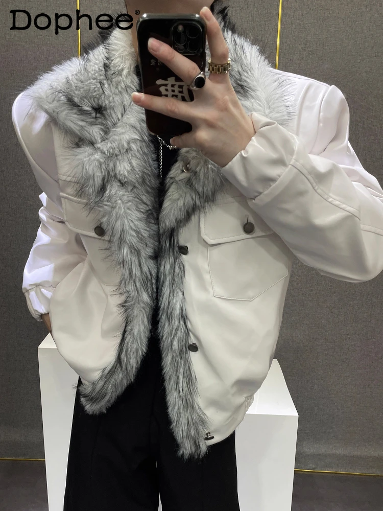 

Мужские зимние новые короткие куртки из искусственного меха 2025 года, утепленные двусторонние пальто, высококачественные теплые свободные удобные пальто с длинными рукавами