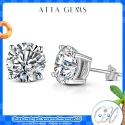 ATTAGEMS 2 Carat 8.0mm D Color Moissanite Stud Earrings For Women Top Quality 100% 925 Sterling Silver Sparkling Wedding Jewelry
