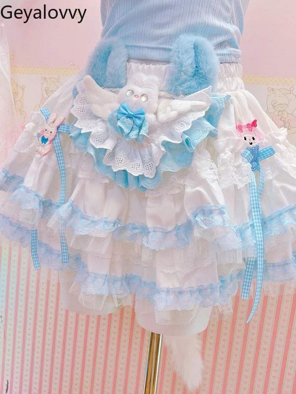 Minigonne tutù sottili a vita alta estive dal design originale fatto a mano Spice Girl Pure Desire Wind Sweet Cake in pizzo