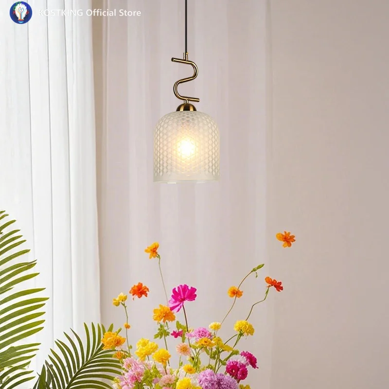 Glass pendant light simple and modern creative amber frosted glass bedside lamp, suitable for: dining room, living room, kitchen