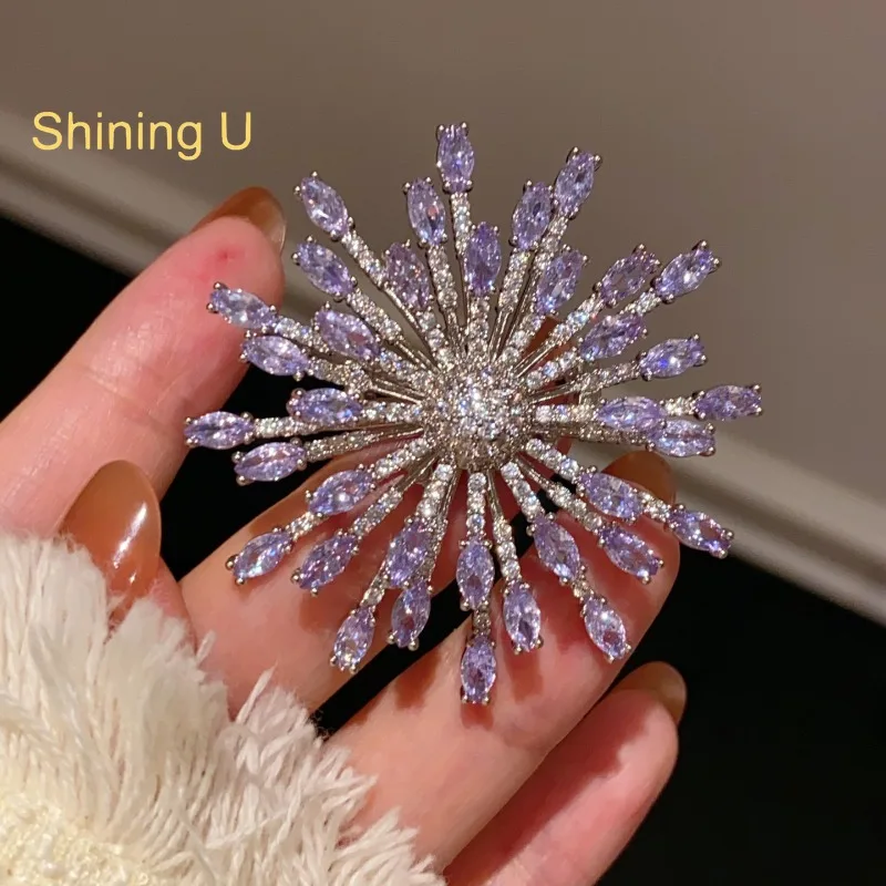 Shining U Purple Zircon Gems Fire Work Brooch for Women Fashion Accessory New Year