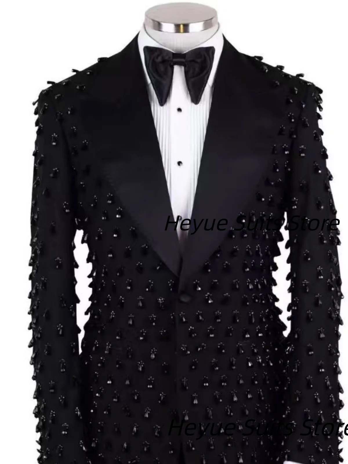 

Luxurious Black Diamond Party Grom Wedding Tuxedos Customized Slim Fit Peak Lapel 2 Pieces Sets Male Prom Blazers Ropa Hombre