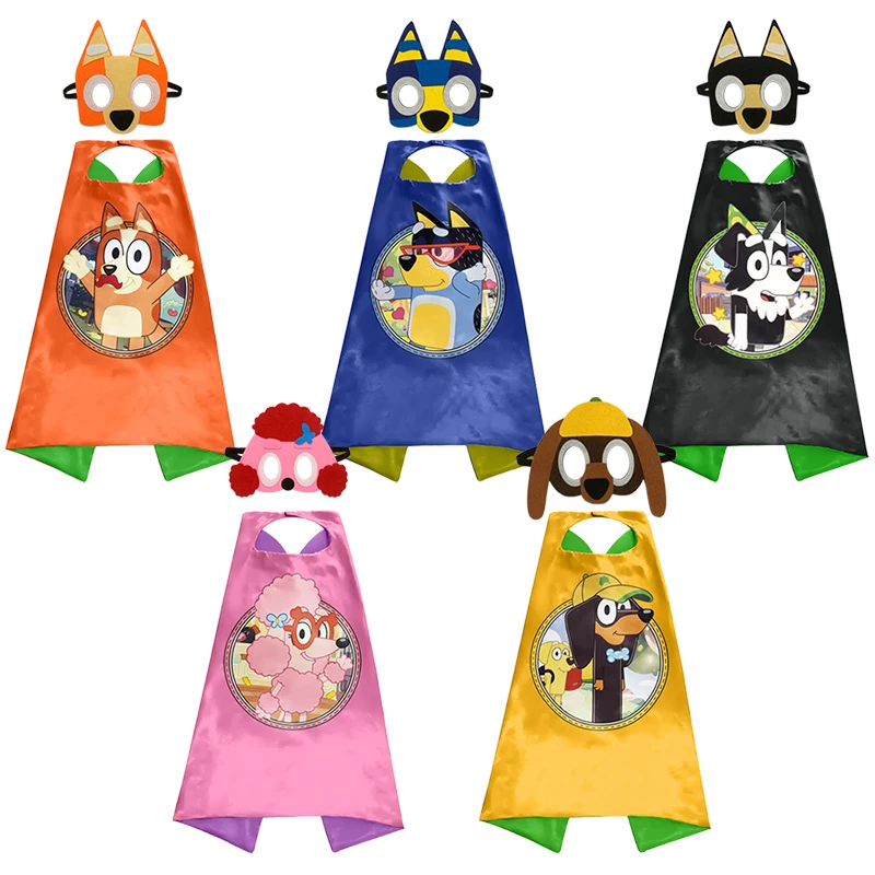 Bluey And Bingo Mask Cloak Toy Set Kids Halloween Birthday Party Anime Figure Cosplay Capes Decoration Toys Gift