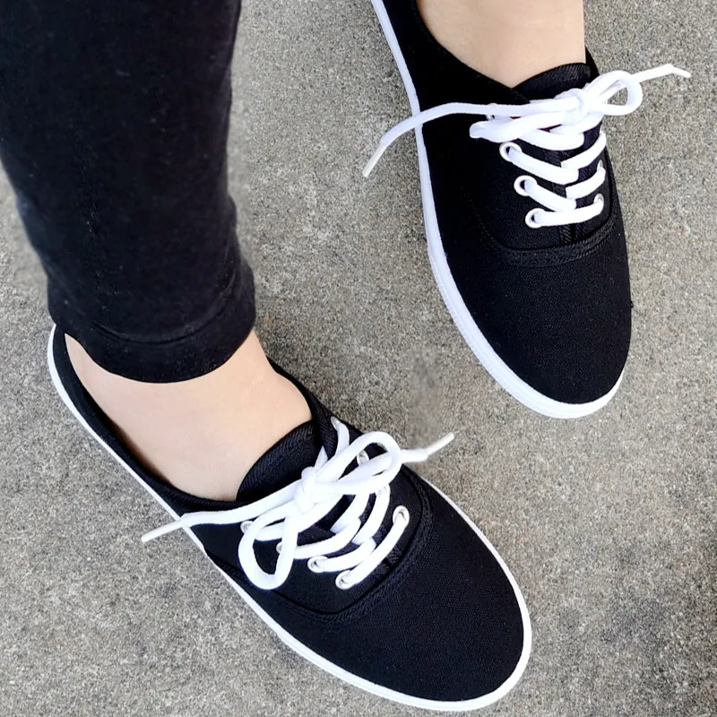 2025 Lace-Up Shoes Woman Large Size 42 Canvas Casual  Off White Shoes Breathable Wear Resistant Slip Platform Vulcanize Shoes