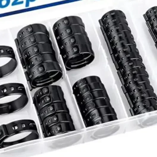 62 Piece Single Ear Hose Clamp Kit 304 Stainless Steel For HVAC Lines Condenser Fan Motor And Evaporator Hoses