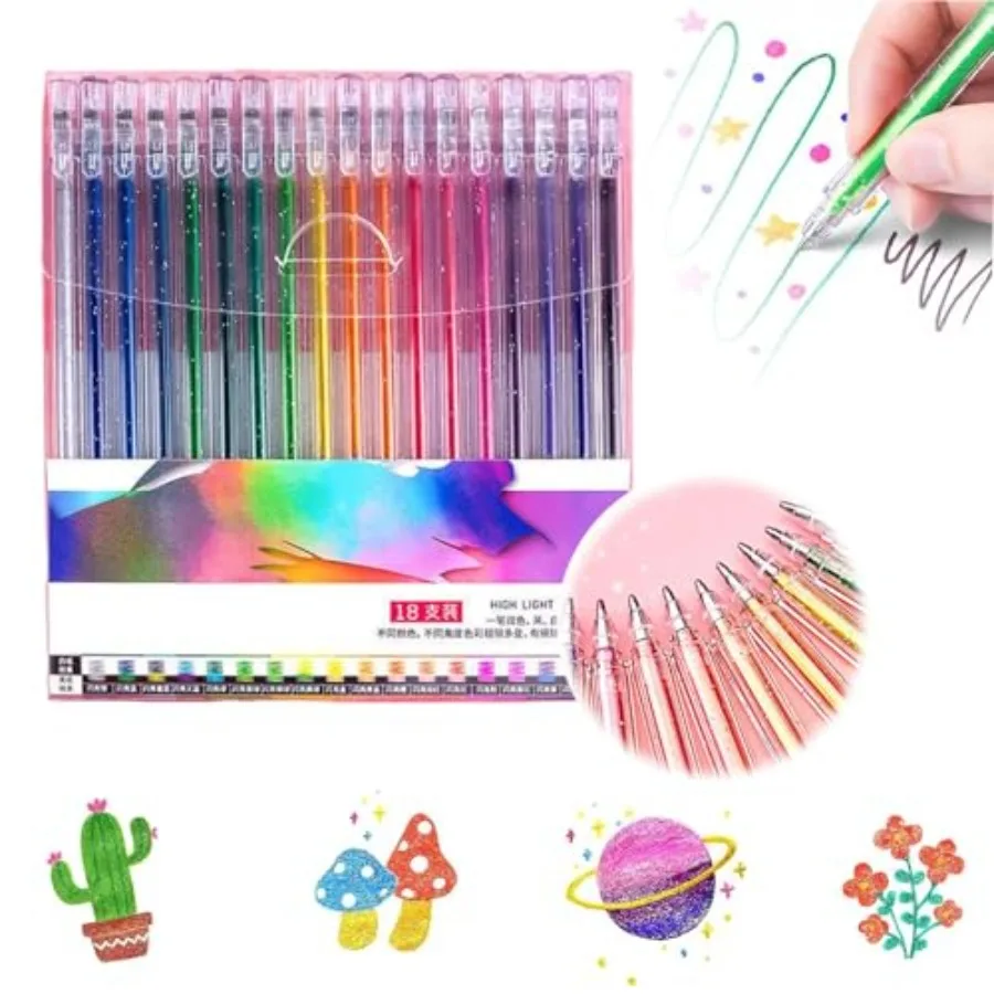 

Glitter Gel Pen Set 2025 New Glitter Gel Pens for Coloring Books Artist Colored Gel Markers Colorful Pens Neon Gel Pens for Adu