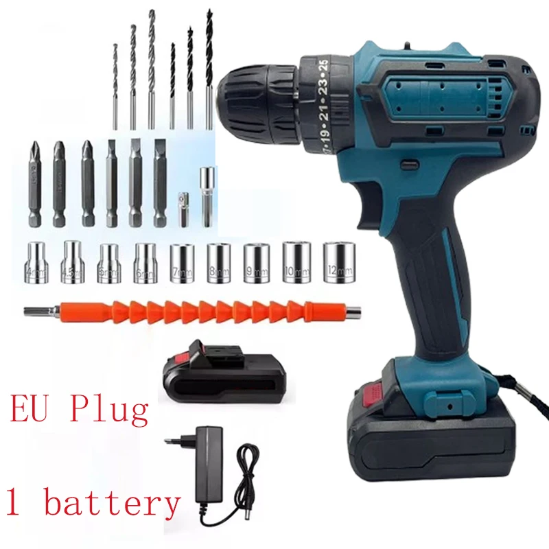 Electric Hammer Drill Driver 36V Cordless Impact Drill Screwdriver Rechargeable Hand Drill Power Kit