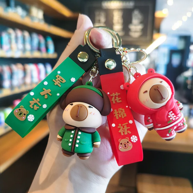 

5th Generation Military Jacket Capibara Keychain Doll Machine Ornament Gift for Bestie Cute Piggy Personalized Gifts Y2k Cute