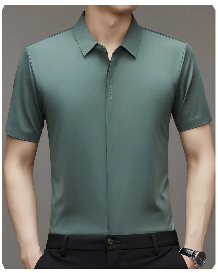 Summer Seamless Ice Silk Short Sleeve Shirt Men's Thin Non-Ironing Shirt Korean Business Casual and Comfortable Men's Clothing