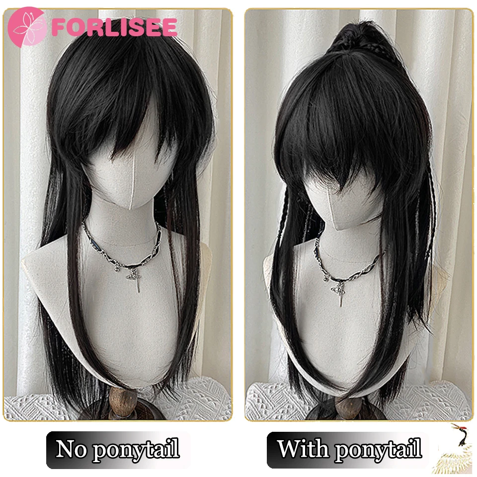 FORLISEE Synthetic Antient Hanfu Wig Men's Hanfu Cosplay Hairstyle Chinese Style High Ponytail Ancient Costume Headwear