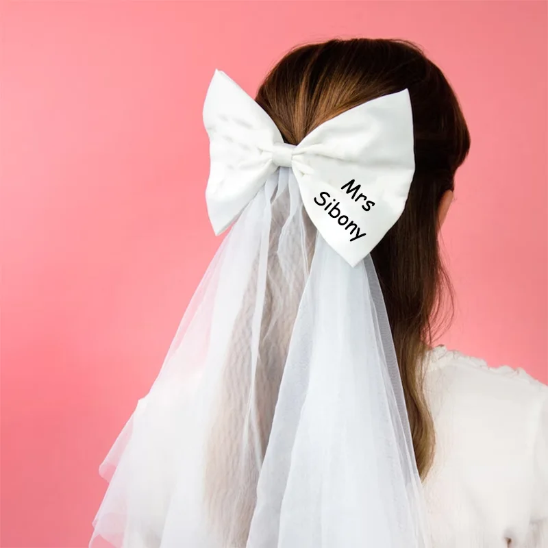 

Personalised custom Bride to be Future Mrs Bow clip veil Bridal Shower Wedding Engagement Bachelorette hen Party decoration Gift