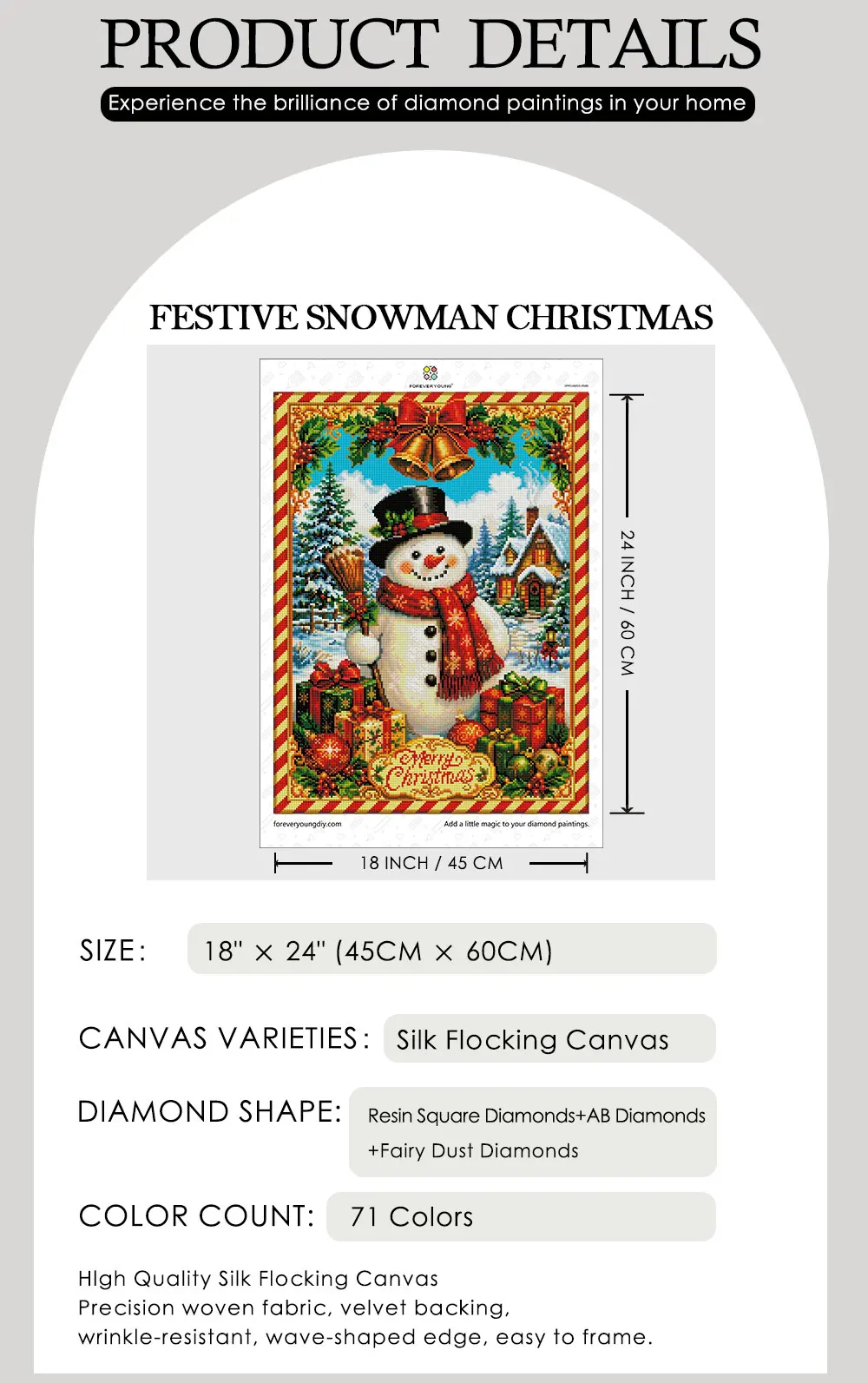FOREVERYOUNG 5D Diamond Painting Kit, Festive Snowman Christmas 45×60cm, Square Resin+AB+Fairy Dust Drill.