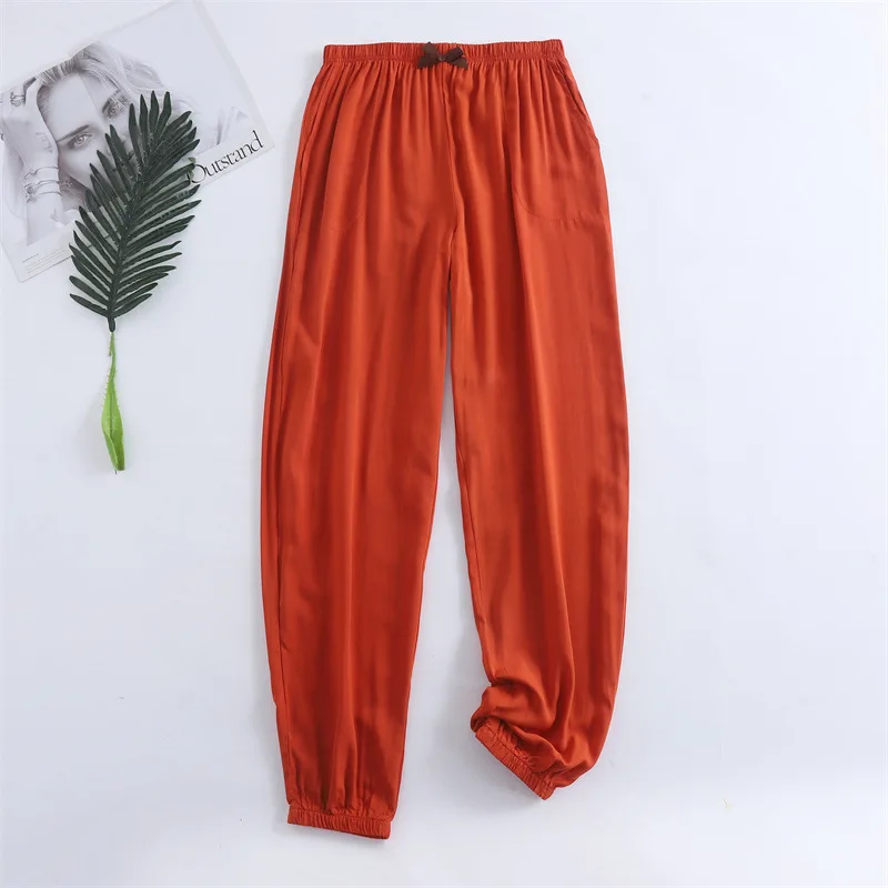 Spring and summer new women\'s trousers 100% viscose leg + straight casual breathable comfortable plus size home sleep pants cute