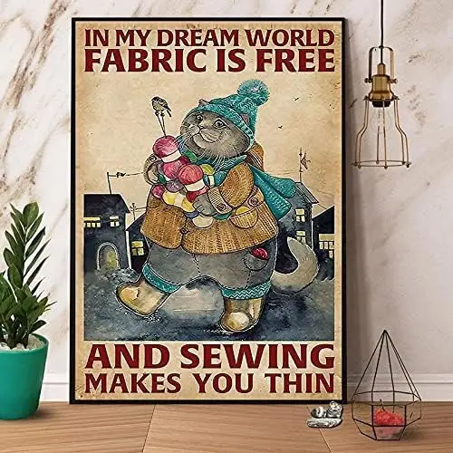 Metal Vintage Tin Sign Decor Sewing in My Dream World Fabric Sewing Makes You Vintage Retro Metal Bar Pub Garage Diner Cafe Home