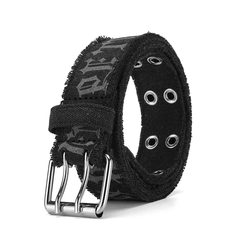 Men's Denim Jeans Belt Cotton Canvas Woven Belt Western Embossed Double Loop Buckle 4cm Width Casual Pants Waistband