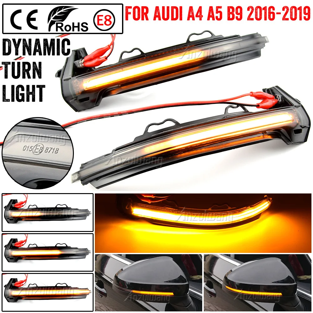 For Audi A4 S4 RS4 B9 2016-2019 A5 S5 RS5 Dynamic Turn Signal LED Light Side Wing Rearview Mirror Indicator Sequential Blinker