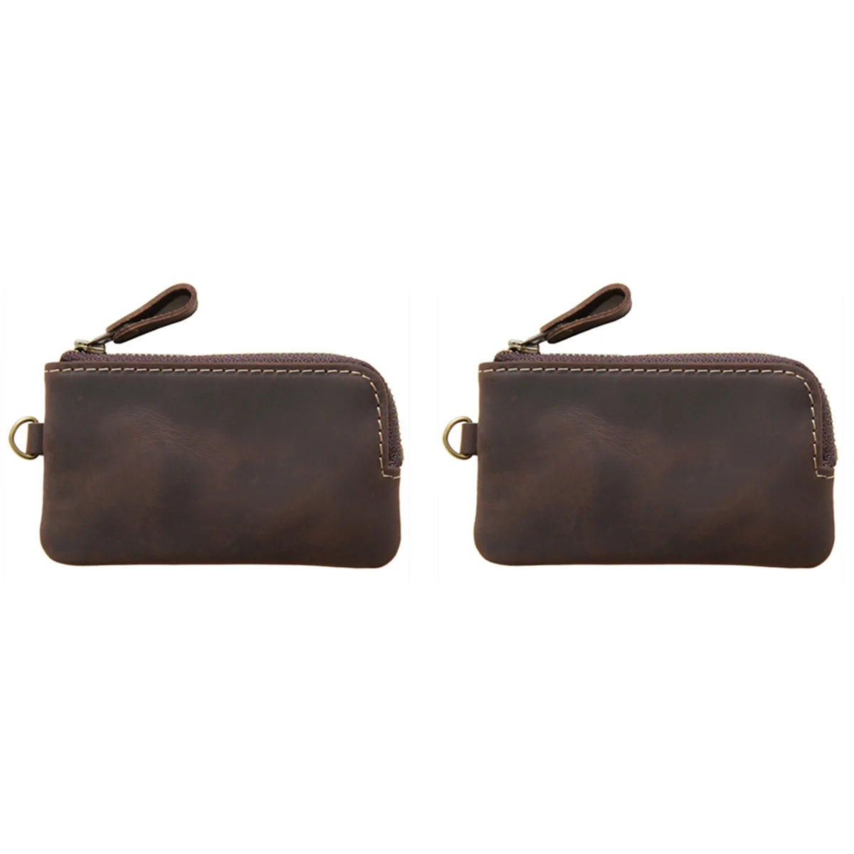 

2X Genuine Leather Men Key Wallet,Zipper Housekeeper Pouch Holder,Keychain Crazy Horse Coin Purse