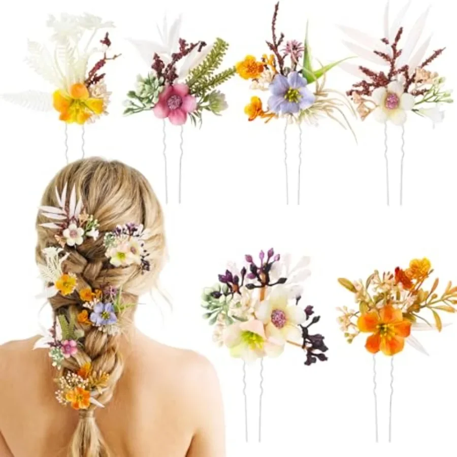 

6 Pcs Flower Hair Clip, Boho Bride Floral Hair Pin Wedding Flower Accessories for Women Mother Summer Gifts Flamenco Dancer Bri