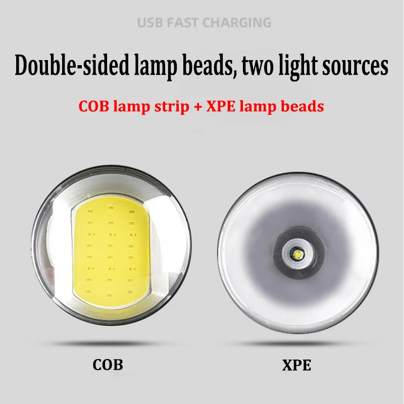 Multi-functional XPE+COB Work Light USB Rechargeable 7 Modes Tail Strong Magnetic Flashlight 360 degree rotating Outdoor Hiking