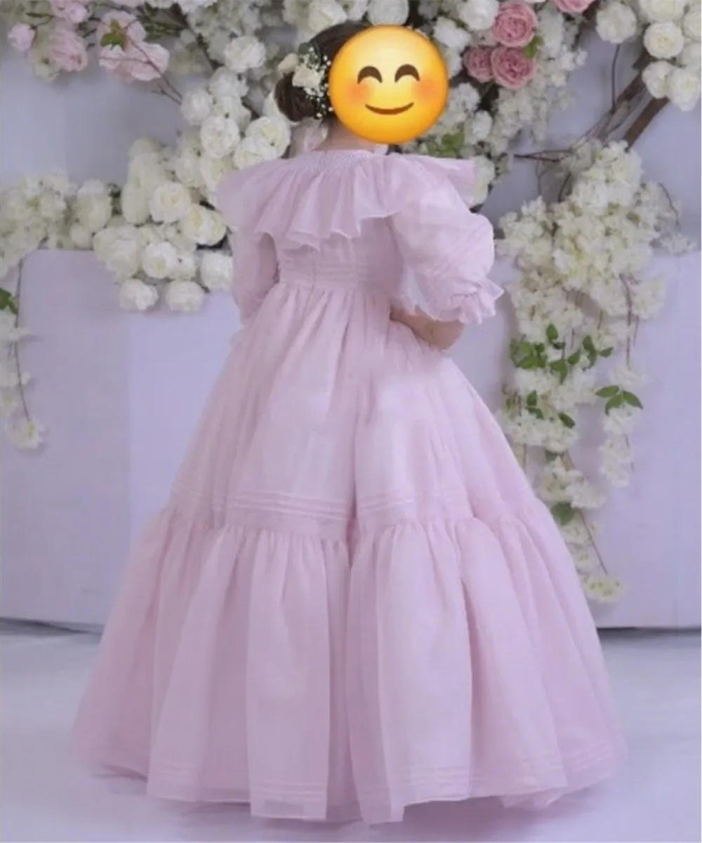 

Elegant Bridesmaid Flower Girl Wedding Dress Half Sleeves Tiered Puffy Princess Birthday Party First Communion Gown Customized