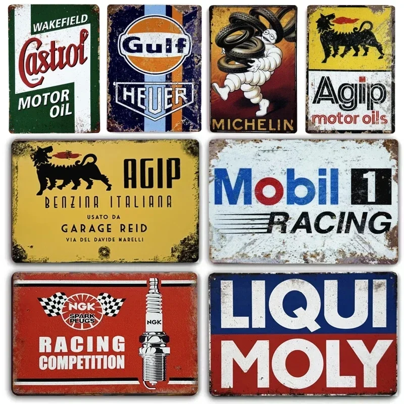 Vintage Agip Ngk Motor Oil Gas Racing Metal Tin Sign Art Poster Iron Plates Garage Bar Pub Club Man Cave Home Decor Wall Decor