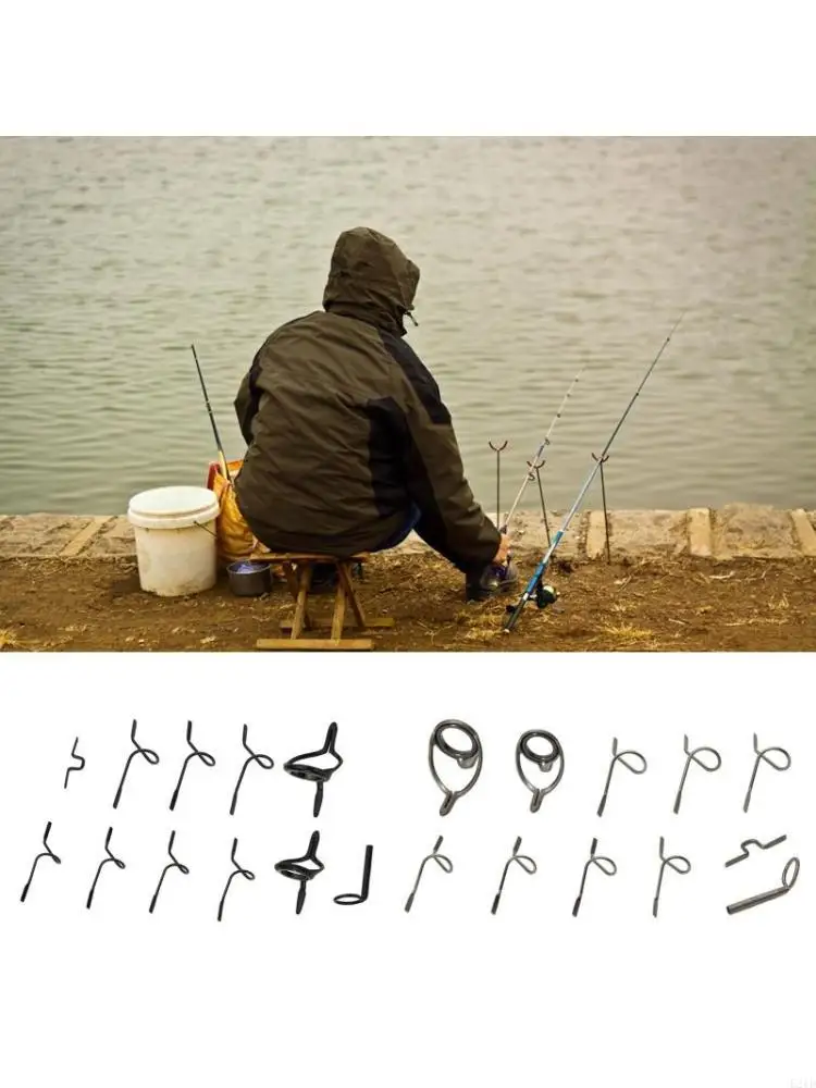   Fishing Fly Rod Guide Set Stainless Steel Frame DIY Eye Rings Different Size Guide Corrosion-resistant Fishing Rod Guide