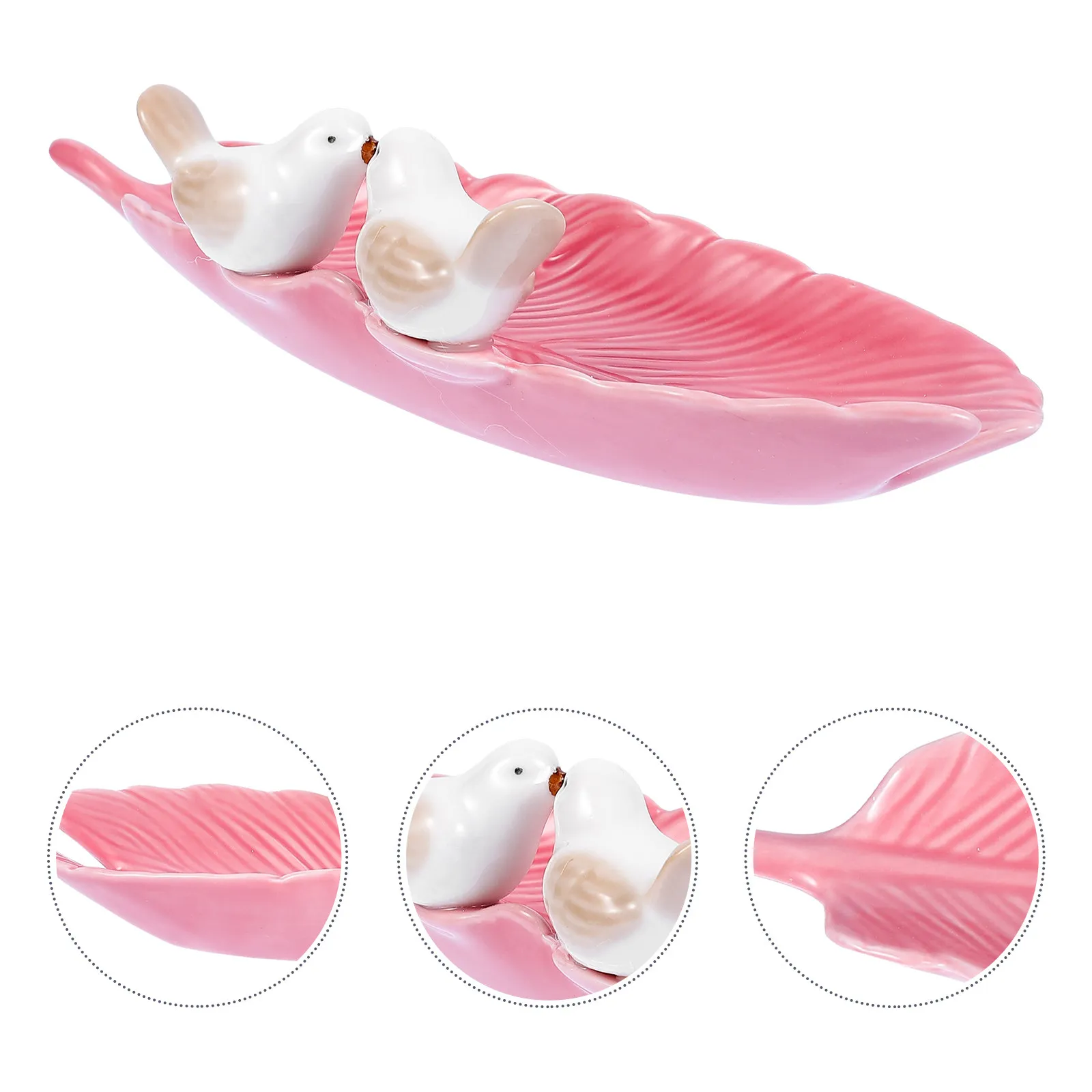 

1Pcs Pink Ceramic Bird Motif Jewelry Tray Stylish Ring Earring Holder Desktop Display Organizer for Home Office Decor