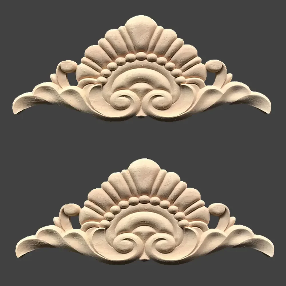 2pcs Wood Carved Applique Onlay for Furniture Decor Flower Decal Unpainted Door Cabinet Home Corner Frame Decoratio Accessories