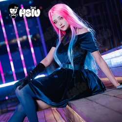 Mizi Cosplay Clothing Wig HSIU Pink gradient blue purple long hair stage costume Velvet Skirt Anime Alien stage cosplay Costume