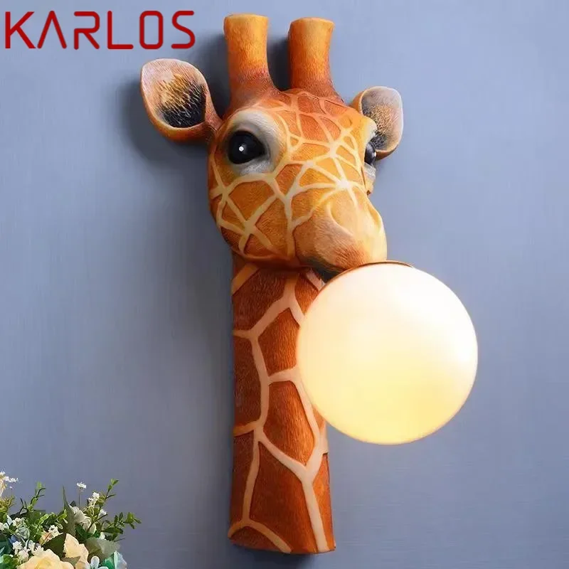 KARLOS Contemporary Indoor Wall Lamp LED Creative Cartoon Giraffe Resin Sconce Light For Home Children's Bedroom Corridor