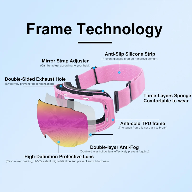 نظارات تزلج PHMAX Pro UV400 نظارات مضادة للضباب عدسة مغناطيسية رؤية ليلية عدسة صفراء نظارات رياضية خارجية على الجليد نظارات ثلوج كبيرة